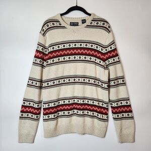 Chaps‎ Sweater Mens Size M Red Aztec Print Pullover Electric Grampa 90s Sweater